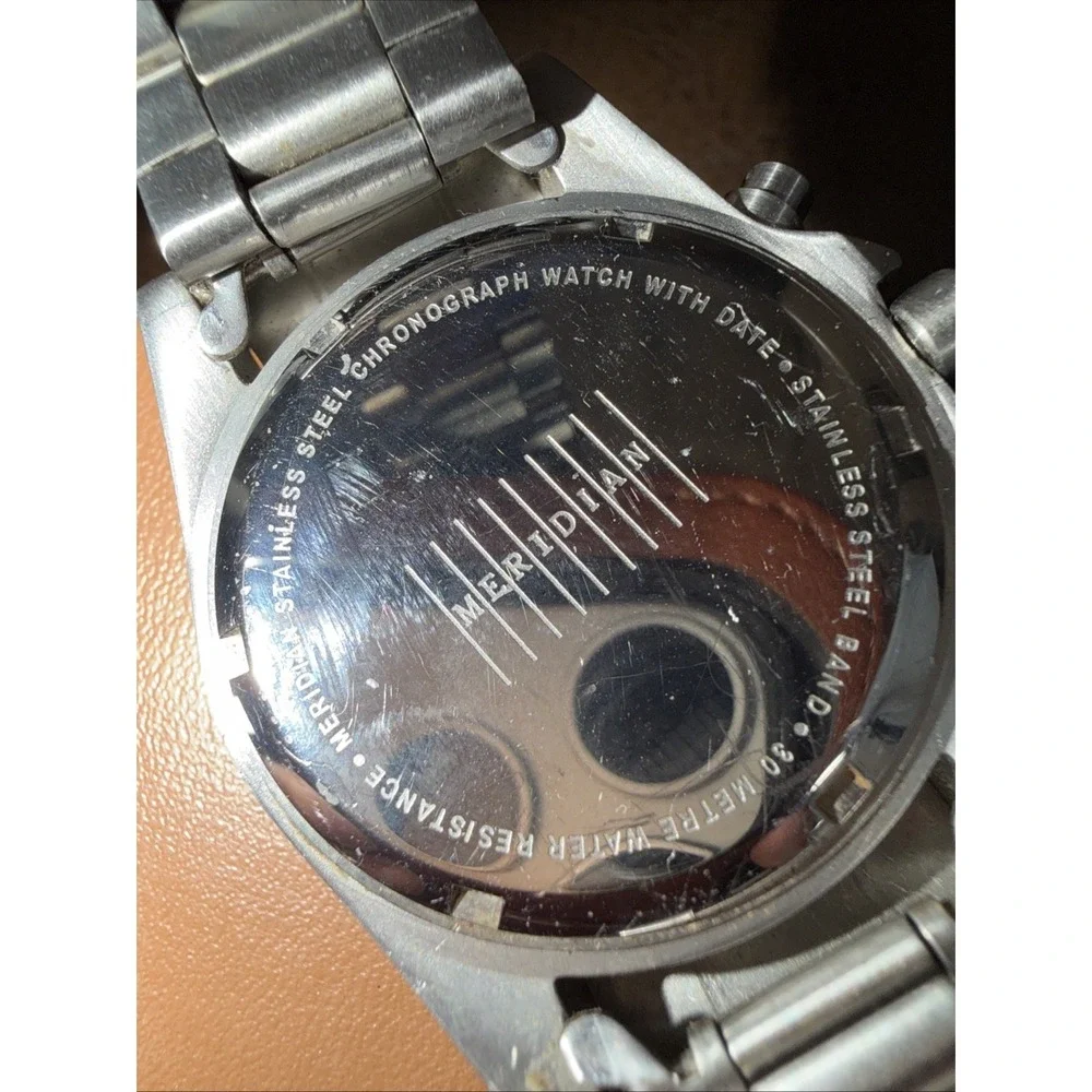 Meridian Men's Chronograph‎ Watch Stainless Steel White Dial 30M Water Resistant